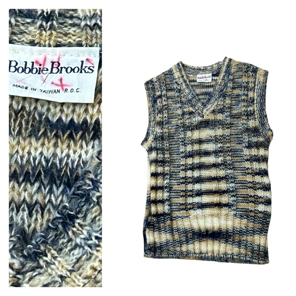 Vintage 1970s Space Dyed Stripe Knit Sweater Vest – Plaid Pattern / Medium -